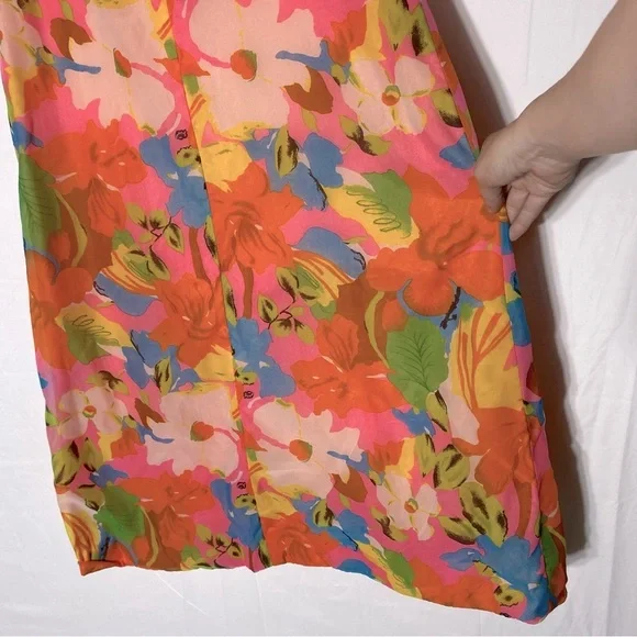 Vintage 60’s 70’s Orange Pink Blue Floral Capelet Chiffon Maxi Dress M Boho - Picture 10 of 16